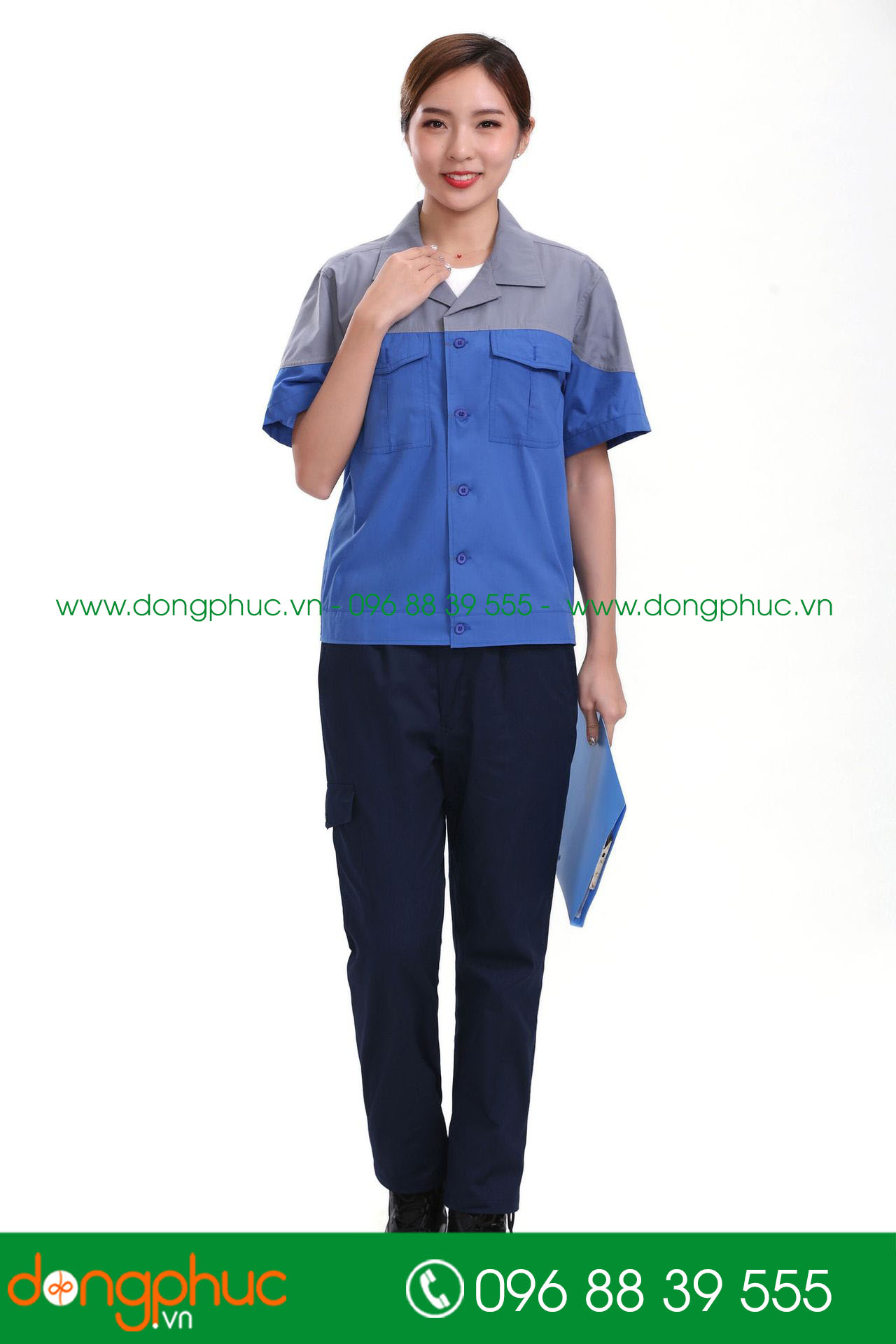 Mẫu bảo hộ màu xanh bích phối ghi đậm